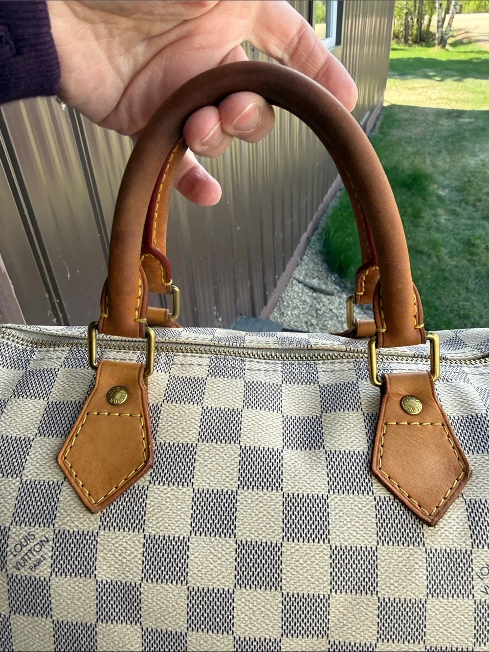 Louis Vuitton Damier Azur Speedy Satchel - Cream & Brown - Picture 8 of 16